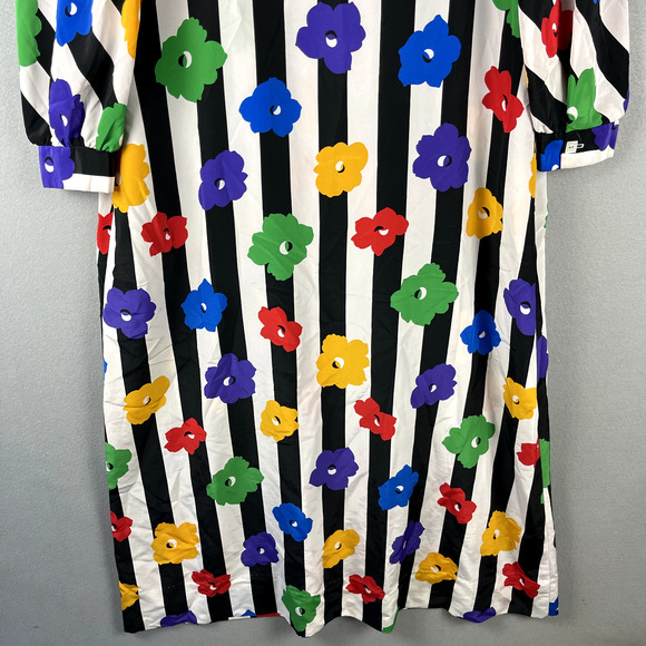 Vintage David Brown Saks Fifth Ave House Dress Womens Large Floral Stripe Artsy - Picture 14 of 16
